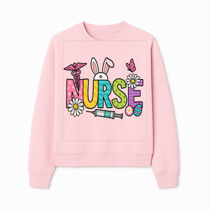 Easter Nurse T-Shirt Design with Cute Bunny Ears, Flowers, and Syringe - Perfect Gift for Healthcare Workers - Sweatshirt 1757671945728.jpg