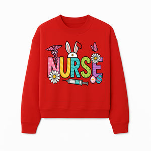 Easter Nurse T-Shirt Design with Cute Bunny Ears, Flowers, and Syringe - Perfect Gift for Healthcare Workers - Sweatshirt 1757671946121.jpg