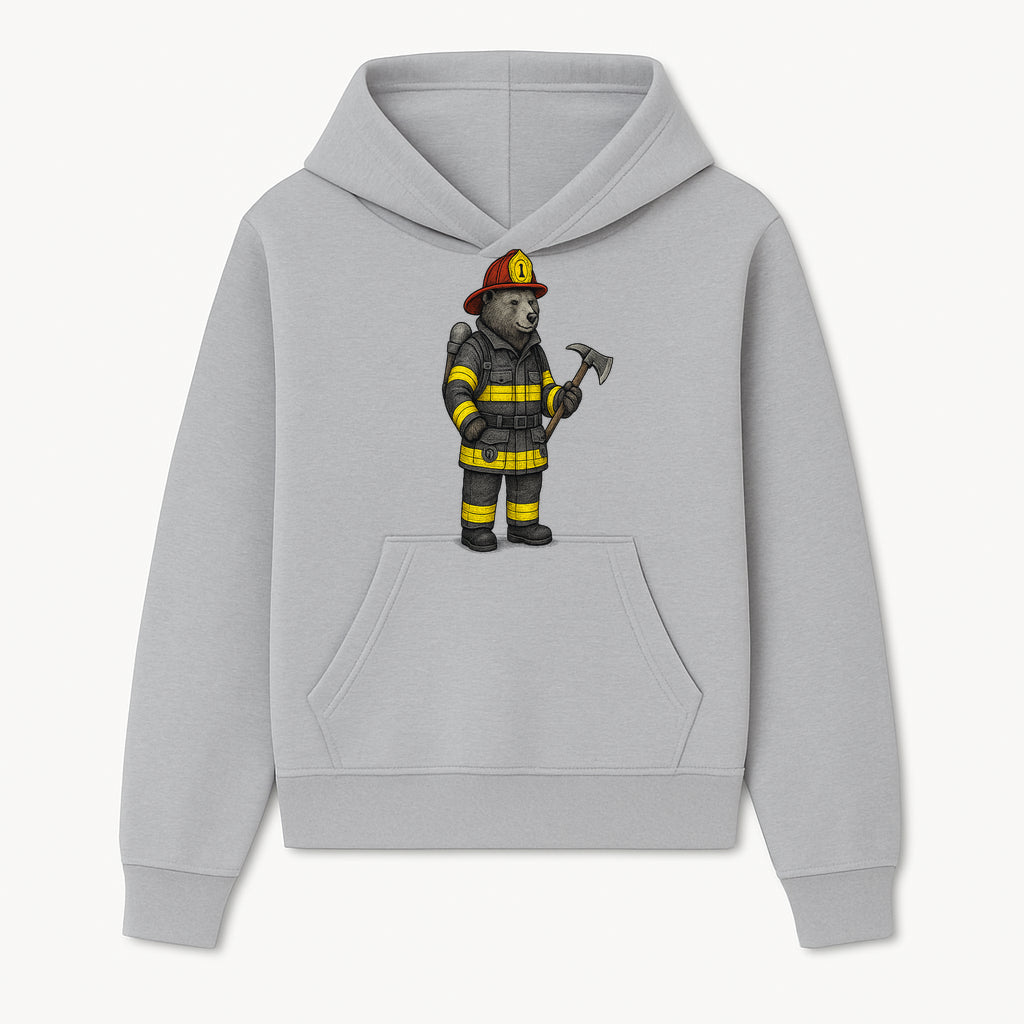 Firefighter Bear Illustration, Cute Cartoon Bear in Firefighting Gear with Axe, Animal-Themed Home Decor, Unique Gift Idea - Hoodie 1757912424366.jpg