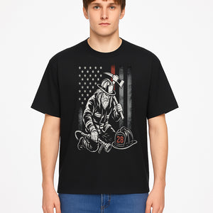 Firefighter Tribute Art Print | American Flag | Retro Fireman Design | First Responder Memorial | Firefighter Memorial Gift - T-shirt 1757912424379.jpg