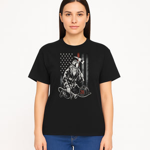 Firefighter Tribute Art Print | American Flag | Retro Fireman Design | First Responder Memorial | Firefighter Memorial Gift - T-shirt 1757912424525.jpg