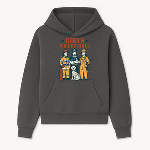 Empowering Girls Art Print - Girls Will Be Girls with Firefighter, Police Officer, Construction Worker & Dog Illustration - Hoodie 1757912427729.jpg