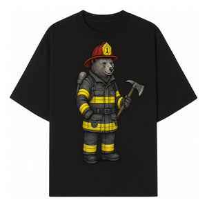 Firefighter Bear Illustration, Cute Cartoon Bear in Firefighting Gear with Axe, Animal-Themed Home Decor, Unique Gift Idea - T-shirt 1757912427848.jpg