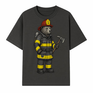 Firefighter Bear Illustration, Cute Cartoon Bear in Firefighting Gear with Axe, Animal-Themed Home Decor, Unique Gift Idea - T-shirt 1757912427985.jpg