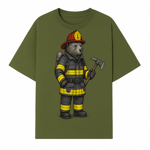 Firefighter Bear Illustration, Cute Cartoon Bear in Firefighting Gear with Axe, Animal-Themed Home Decor, Unique Gift Idea - T-shirt 1757912428125.jpg