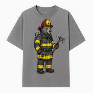 Firefighter Bear Illustration, Cute Cartoon Bear in Firefighting Gear with Axe, Animal-Themed Home Decor, Unique Gift Idea - T-shirt 1757912428312.jpg