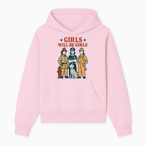 Empowering Girls Art Print - Girls Will Be Girls with Firefighter, Police Officer, Construction Worker & Dog Illustration - Hoodie 1757912428357.jpg