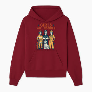 Empowering Girls Art Print - Girls Will Be Girls with Firefighter, Police Officer, Construction Worker & Dog Illustration - Hoodie 1757912428517.jpg