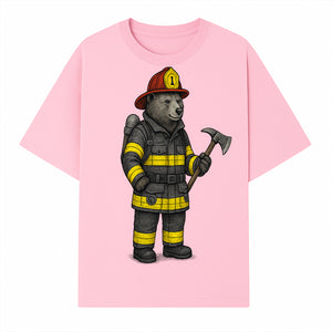 Firefighter Bear Illustration, Cute Cartoon Bear in Firefighting Gear with Axe, Animal-Themed Home Decor, Unique Gift Idea - T-shirt 1757912428609.jpg