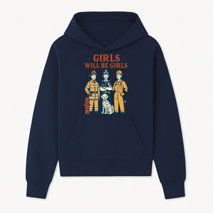 Empowering Girls Art Print - Girls Will Be Girls with Firefighter, Police Officer, Construction Worker & Dog Illustration - Hoodie 1757912428662.jpg