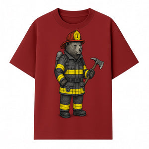 Firefighter Bear Illustration, Cute Cartoon Bear in Firefighting Gear with Axe, Animal-Themed Home Decor, Unique Gift Idea - T-shirt 1757912428756.jpg