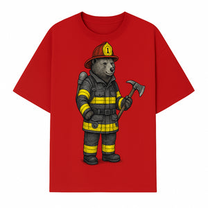Firefighter Bear Illustration, Cute Cartoon Bear in Firefighting Gear with Axe, Animal-Themed Home Decor, Unique Gift Idea - T-shirt 1757912429100.jpg
