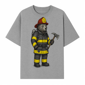 Firefighter Bear Illustration, Cute Cartoon Bear in Firefighting Gear with Axe, Animal-Themed Home Decor, Unique Gift Idea - T-shirt 1757912429239.jpg