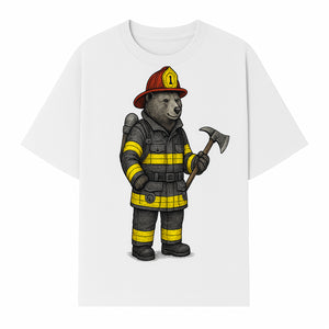 Firefighter Bear Illustration, Cute Cartoon Bear in Firefighting Gear with Axe, Animal-Themed Home Decor, Unique Gift Idea - T-shirt 1757912429373.jpg