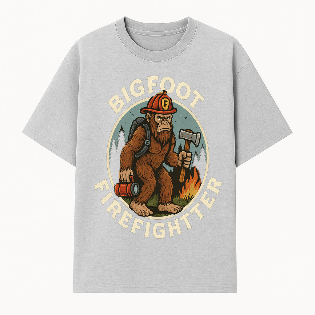 Bigfoot Firefighter T-Shirt | Funny Sasquatch Graphic Tee | Fireman Bigfoot Design | Unique Gift for Firefighters and Nature Lovers - T-shirt 1757912430163.jpg