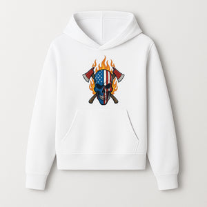 American Skull with Axes and Flames Graphic Tee, Patriotic Skull Design for Men, Edgy Firefighter T-Shirt, Unique Apparel Gift - Hoodie 1757912430221.jpg