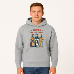 Empowering Girls Art Print - Girls Will Be Girls with Firefighter, Police Officer, Construction Worker & Dog Illustration - Hoodie 1757912430301.jpg
