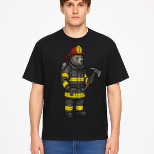 Firefighter Bear Illustration, Cute Cartoon Bear in Firefighting Gear with Axe, Animal-Themed Home Decor, Unique Gift Idea - T-shirt 1757912430514.jpg