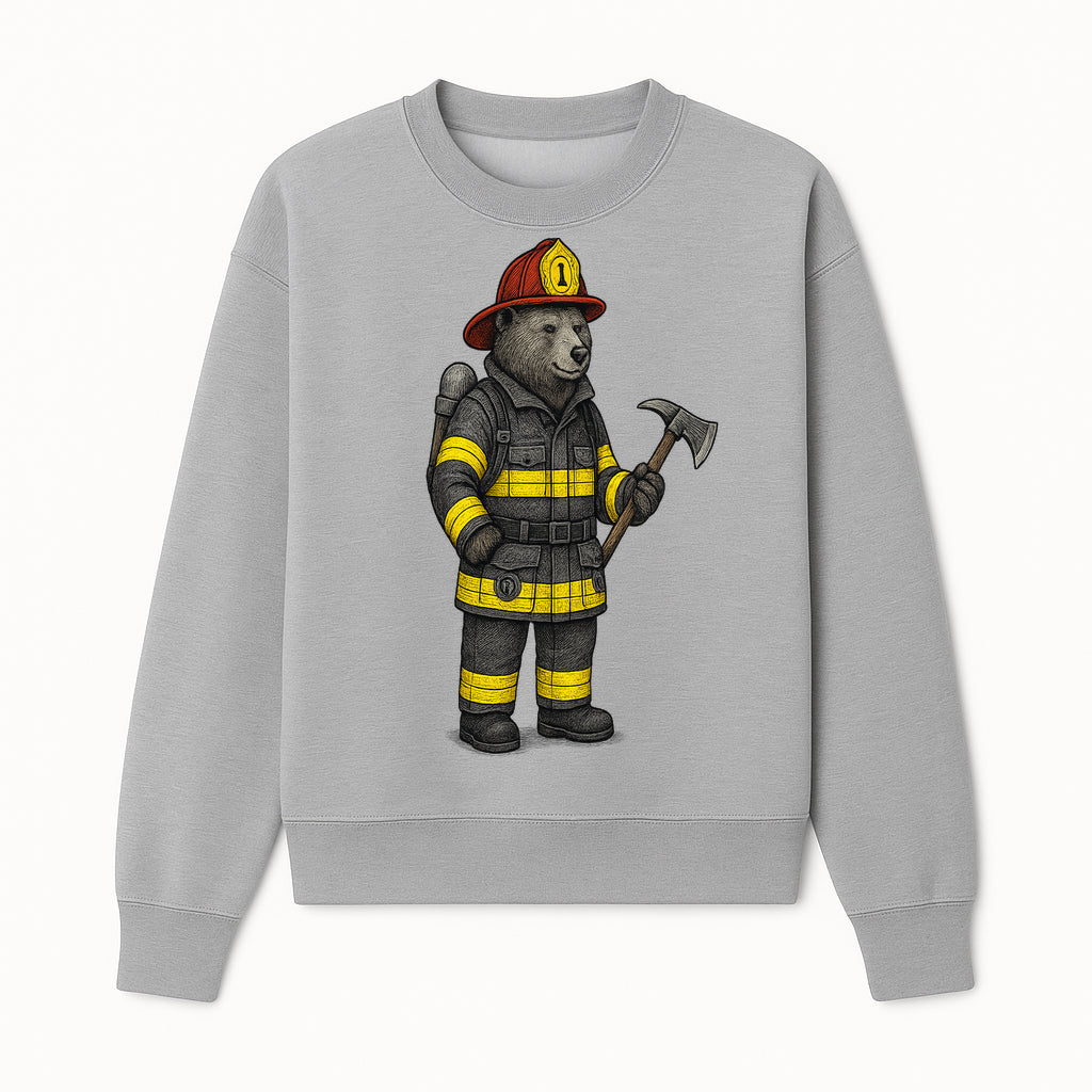 Firefighter Bear Illustration, Cute Cartoon Bear in Firefighting Gear with Axe, Animal-Themed Home Decor, Unique Gift Idea - Sweatshirt 1757912430797.jpg