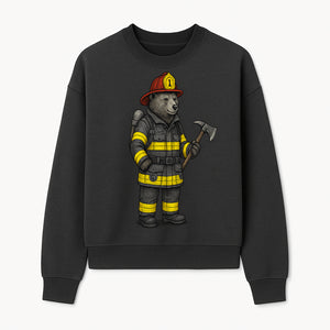 Firefighter Bear Illustration, Cute Cartoon Bear in Firefighting Gear with Axe, Animal-Themed Home Decor, Unique Gift Idea - Sweatshirt 1757912431111.jpg
