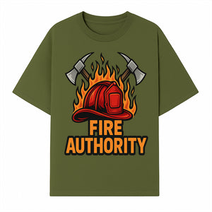 Firefighter Helmet and Axes Graphic Tee - Fire Authority, Flames Design, Firefighter Gift, Emergency Services Apparel - T-shirt 1757912431121.jpg