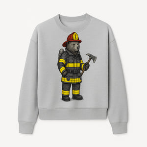 Firefighter Bear Illustration, Cute Cartoon Bear in Firefighting Gear with Axe, Animal-Themed Home Decor, Unique Gift Idea - Sweatshirt 1757912431404.jpg