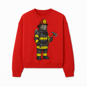 Firefighter Bear Illustration, Cute Cartoon Bear in Firefighting Gear with Axe, Animal-Themed Home Decor, Unique Gift Idea - Sweatshirt 1757912432225.jpg