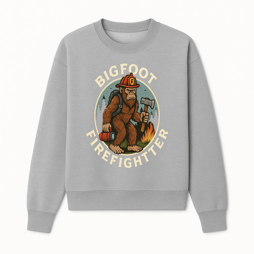 Bigfoot Firefighter T-Shirt | Funny Sasquatch Graphic Tee | Fireman Bigfoot Design | Unique Gift for Firefighters and Nature Lovers - Sweatshirt 1757912433456.jpg