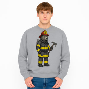 Firefighter Bear Illustration, Cute Cartoon Bear in Firefighting Gear with Axe, Animal-Themed Home Decor, Unique Gift Idea - Sweatshirt 1757912433659.jpg