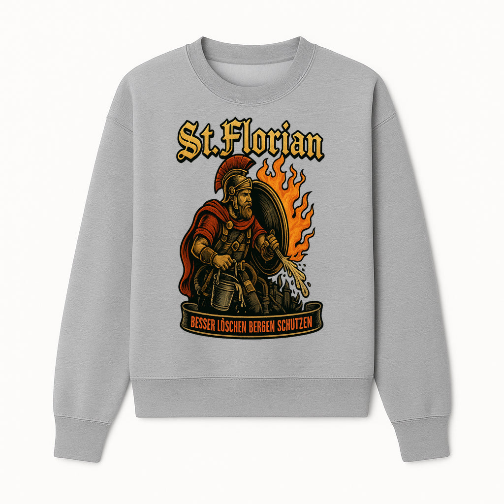 St. Florian Firefighter Art Print - Vintage Retro Firefighter Design with Flame and Shield - Inspirational Home Decor - Sweatshirt 1757912433940.jpg