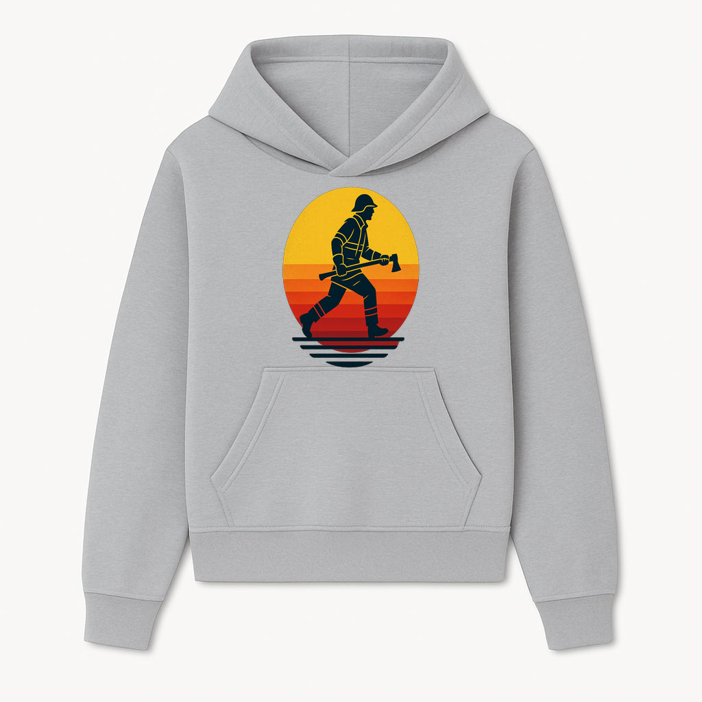 Vintage Firefighter Sunset Graphic Tee - Bold Retro Style Fireman with Axe - Perfect Gift for Firefighting Enthusiasts - Hoodie 1757912436680.jpg