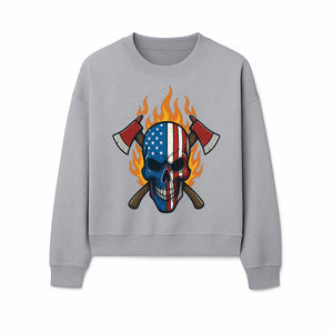 American Skull with Axes and Flames Graphic Tee, Patriotic Skull Design for Men, Edgy Firefighter T-Shirt, Unique Apparel Gift - Sweatshirt 1757912436683.jpg