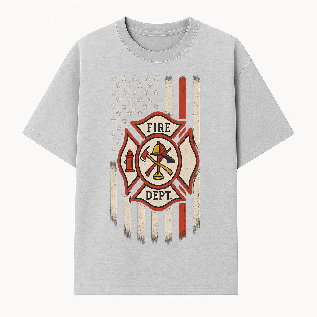 Fire Department American Flag Art Print - Firefighter Badge Home Decor, Vintage Style Wall Art for Firefighters and Firehouses - T-shirt 1757912438074.jpg