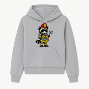 Cute Raccoon Firefighter Cartoon T-Shirt, Kids' Fireman Graphic Tee, Fire Safety Apparel, Animal Rescue, Gift for Boys and Girls - Hoodie 1757912438539.jpg