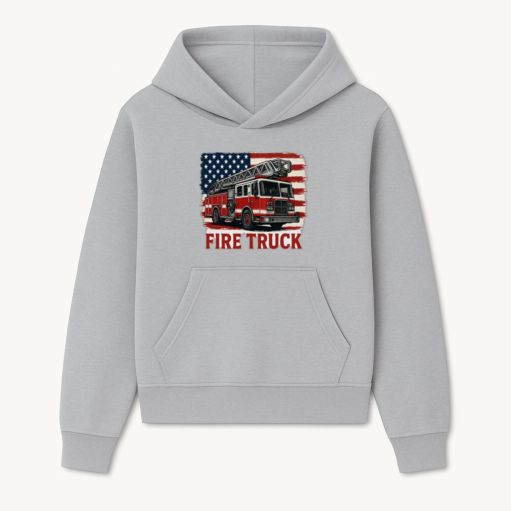 Vintage Fire Truck Graphic Tee | American Flag Design | Firefighter Gift | Red Truck Shirt for Men & Women | Patriotic Apparel - Hoodie 1757912439002.jpg