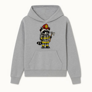 Cute Raccoon Firefighter Cartoon T-Shirt, Kids' Fireman Graphic Tee, Fire Safety Apparel, Animal Rescue, Gift for Boys and Girls - Hoodie 1757912439146.jpg