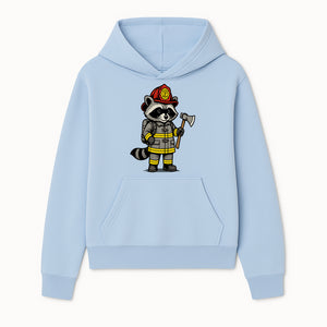 Cute Raccoon Firefighter Cartoon T-Shirt, Kids' Fireman Graphic Tee, Fire Safety Apparel, Animal Rescue, Gift for Boys and Girls - Hoodie 1757912439321.jpg