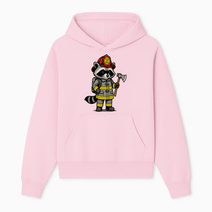 Cute Raccoon Firefighter Cartoon T-Shirt, Kids' Fireman Graphic Tee, Fire Safety Apparel, Animal Rescue, Gift for Boys and Girls - Hoodie 1757912439458.jpg