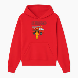 Determined Firefighter Cartoon Art Print - Kids Room Decor, Fire Truck Wall Art, Inspirational Children's Artwork - Hoodie 1757912439694.jpg