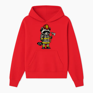 Cute Raccoon Firefighter Cartoon T-Shirt, Kids' Fireman Graphic Tee, Fire Safety Apparel, Animal Rescue, Gift for Boys and Girls - Hoodie 1757912440020.jpg