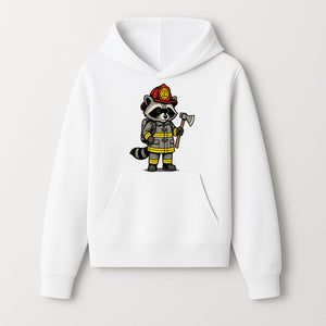 Cute Raccoon Firefighter Cartoon T-Shirt, Kids' Fireman Graphic Tee, Fire Safety Apparel, Animal Rescue, Gift for Boys and Girls - Hoodie 1757912440288.jpg