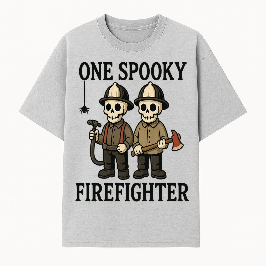 One Spooky Firefighter Skeletons Halloween Decor T-Shirt, Cute Fireman Skull Graphic Tee for Halloween Party or Gift - T-shirt 1757912440390.jpg