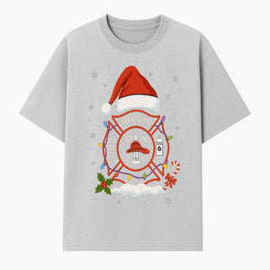 Firefighter Christmas Ornament with Santa Hat, Holiday Lights, & Candy Cane - Festive Decor for Firefighter Appreciation - T-shirt 1757912440831.jpg