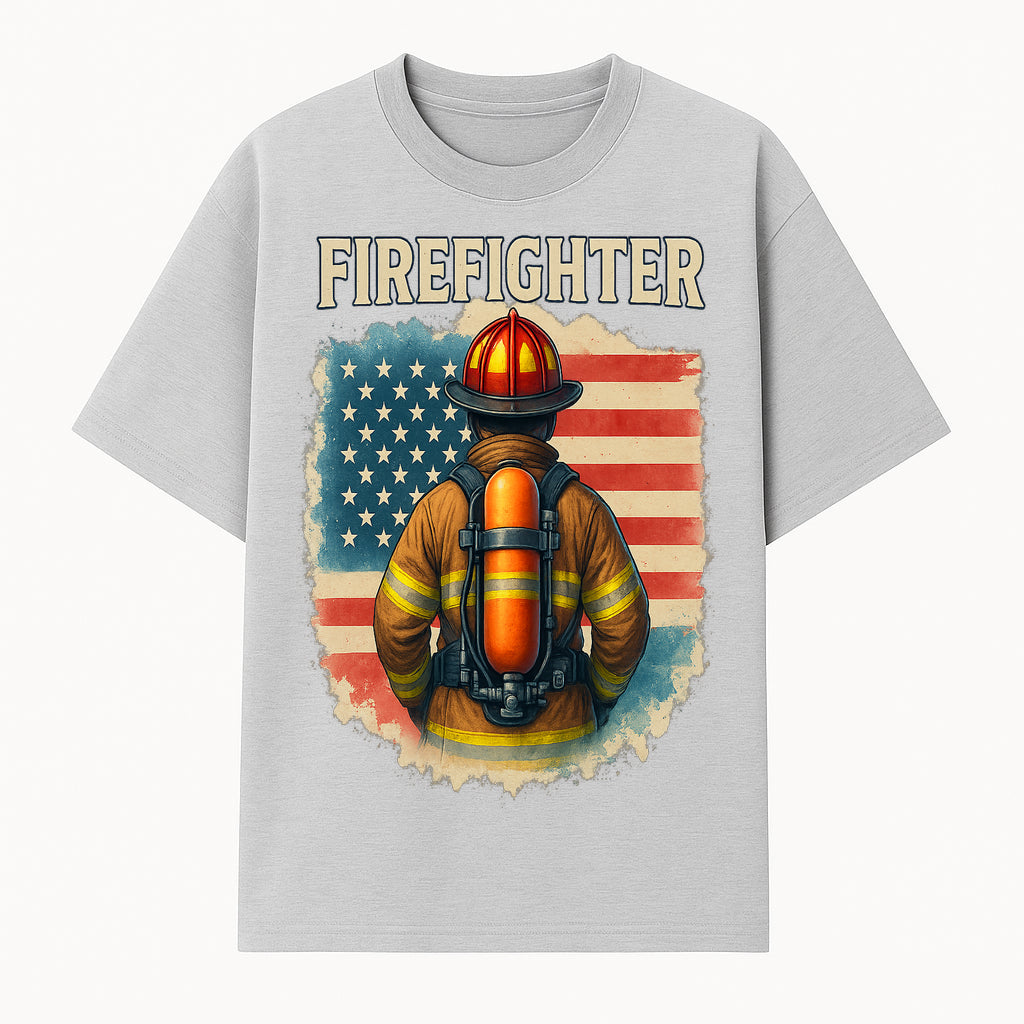 Vintage Firefighter Art Print - American Flag Design - Fireman Gift - Firefighter Wall Decor - Fire Service Tribute - T-shirt 1757912441187.jpg