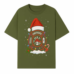 Firefighter Christmas Ornament with Santa Hat, Holiday Lights, & Candy Cane - Festive Decor for Firefighter Appreciation - T-shirt 1757912441333.jpg