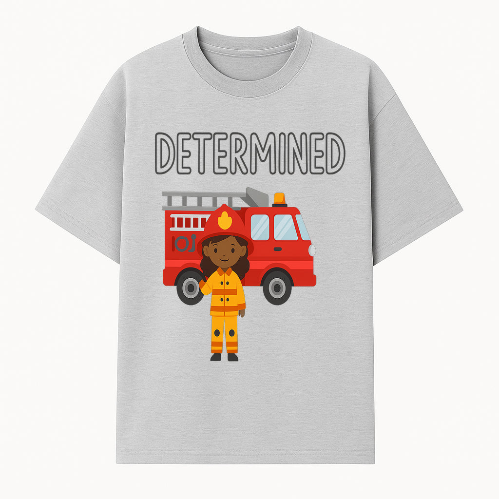 Determined Firefighter Cartoon Art Print - Kids Room Decor, Fire Truck Wall Art, Inspirational Children's Artwork - T-shirt 1757912441418.jpg