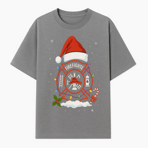 Firefighter Christmas Ornament with Santa Hat, Holiday Lights, & Candy Cane - Festive Decor for Firefighter Appreciation - T-shirt 1757912441489.jpg