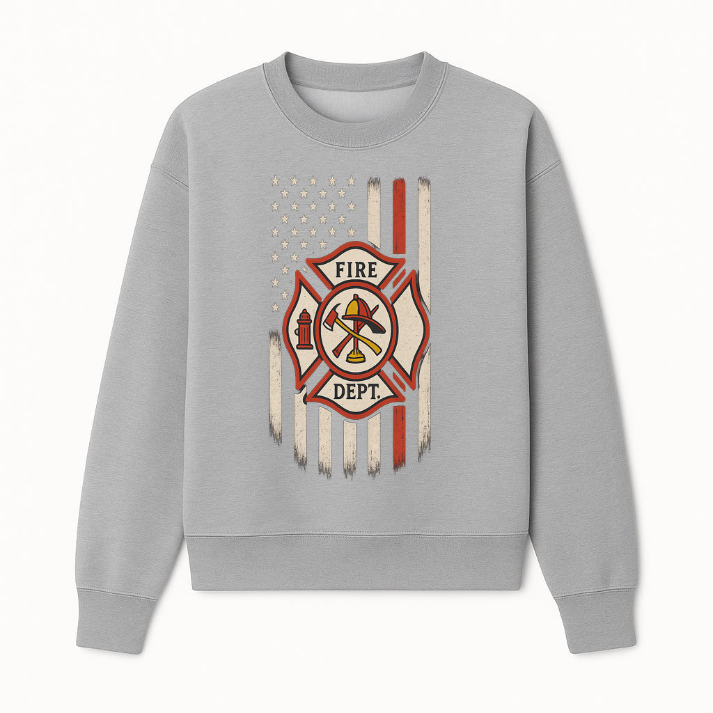 Fire Department American Flag Art Print - Firefighter Badge Home Decor, Vintage Style Wall Art for Firefighters and Firehouses - Sweatshirt 1757912441510.jpg