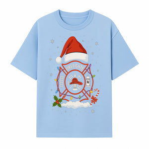 Firefighter Christmas Ornament with Santa Hat, Holiday Lights, & Candy Cane - Festive Decor for Firefighter Appreciation - T-shirt 1757912441623.jpg