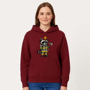 Cute Raccoon Firefighter Cartoon T-Shirt, Kids' Fireman Graphic Tee, Fire Safety Apparel, Animal Rescue, Gift for Boys and Girls - Hoodie 1757912441636.jpg